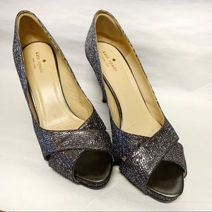 Kate Spade Silver glitter Billie Peep Toe Heels